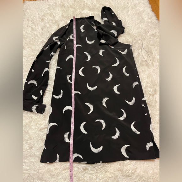 Saint Laurent Tie-Neck One-Sleeve Moon-Print Short Silk Dress - Picture 9 of 15